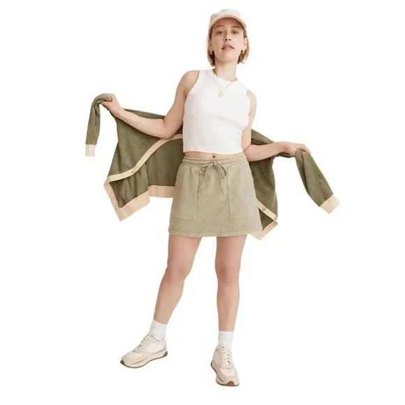 Madewell MWL Faded Green Pull On Athleisure Slub Terry Mini Skirt Size XS - Picture 1 of 4